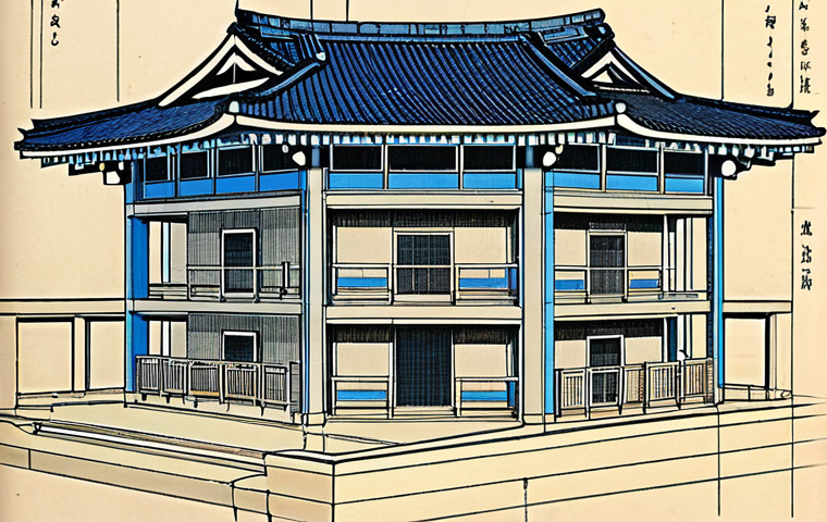 **

A blueprint-style illustration of building regulations in Japan. Feature key legal concepts like the Building Standards Act, City Planning Act, and Civil Code depicted as interconnected gears and architectural elements. Focus on the harmonious relationship between law and construction. Japanese text annotations.

**
