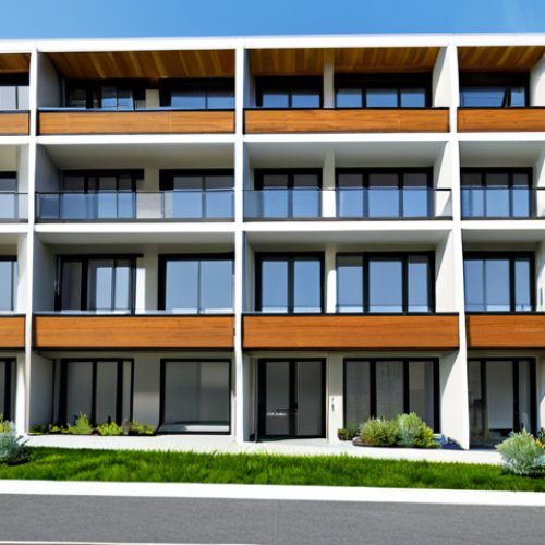 Modern, Safe, and Accessible Building Design**

"A modern apartment building exterior, emphasizing earthquake resistance, energy efficiency (solar panels, green roof), and accessibility (ramps, wide doorways). Show elderly and disabled individuals comfortably using the space. Bright daylight, clean architectural lines, use modern building materials. Realistic rendering, high resolution, architectural photography style. Safe for work, appropriate content, fully clothed, professional, family-friendly, perfect anatomy, correct proportions, natural pose, well-formed hands, proper finger count, natural body proportions."

**