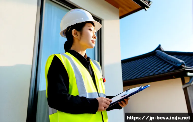 건축평가사의 첫 현장 경험 - Photorealistic young Japanese architectural appraiser during a first on-site inspection, standing ou...